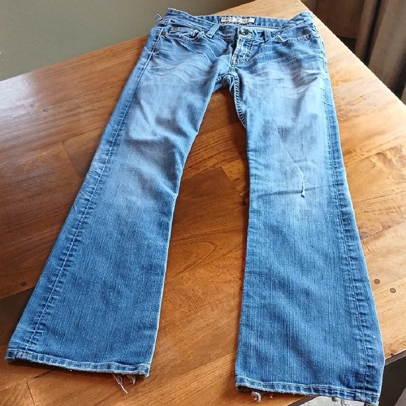 BKE Denim Starlite Blue Flare & Wide Leg Jeans with Distressed Details - Picture 1 of 15